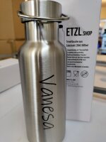 mit Textgravur: Edelstahl Trinkflasche doppelwandig